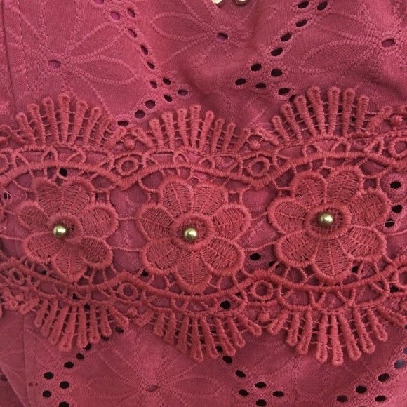 Kari Dash Renaissance Blouse Crop Floral Top Eyelet Peasant Cottagecore Festival - Picture 2 of 10